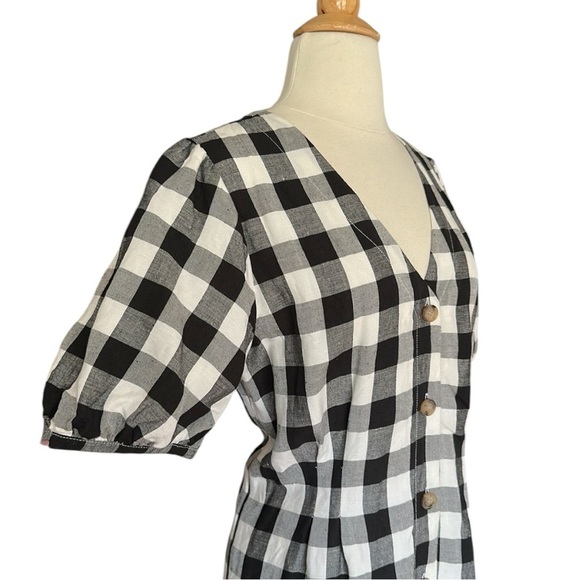 LOFT Gingham Linen Blend Button Up Dress Black White Preppy Girly Casual Size 10 - Picture 6 of 16